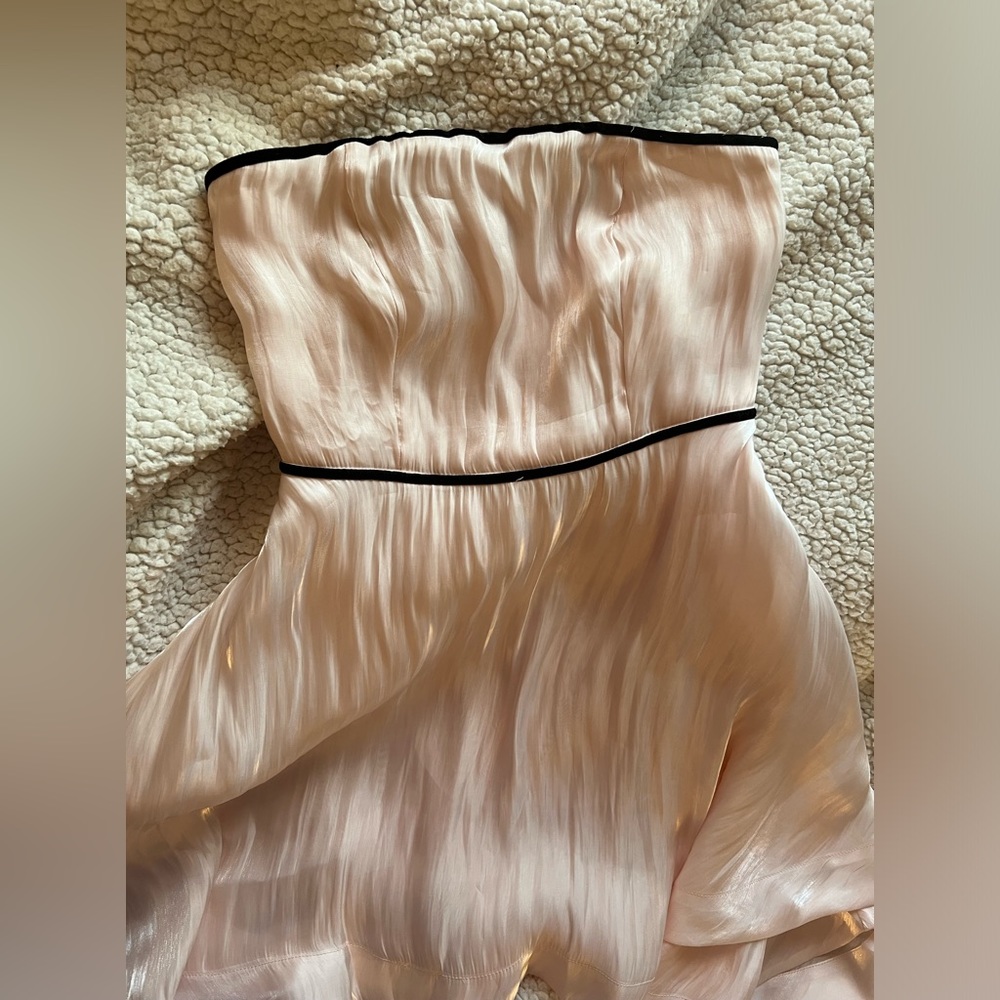 Free People Strapless Pale Pink Shiny Dress with Black Velvet Trim
